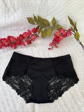 PINK VICTORIA'S SECRET S BLACK LACE SILKY PANEL HIPSTER PANTIES NWT